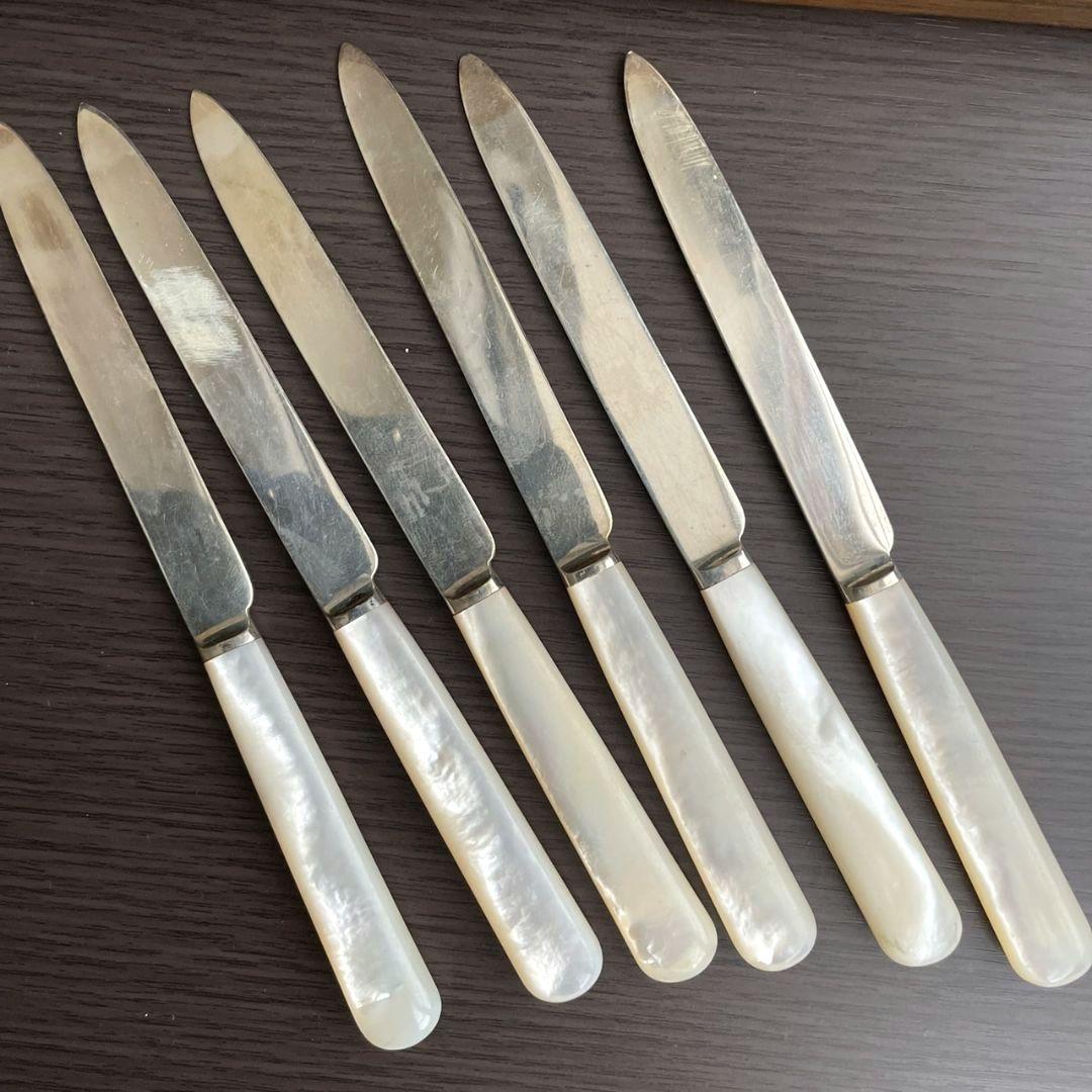 スターリングシルバー　銀製　白蝶貝　デザート用カトラリーセット　アンティーク