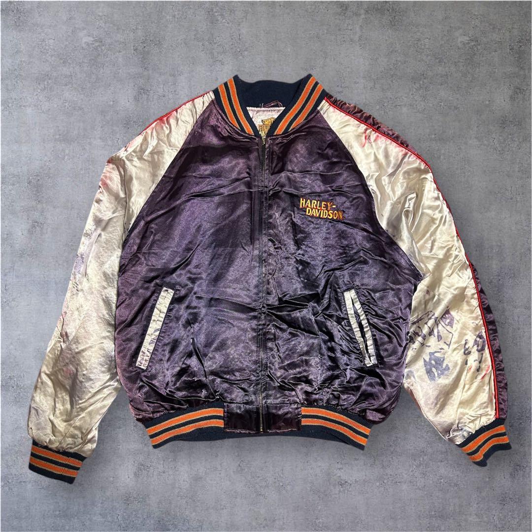 ハーレーダビットソン　スカジャン　刺繍　ヴィンテージ