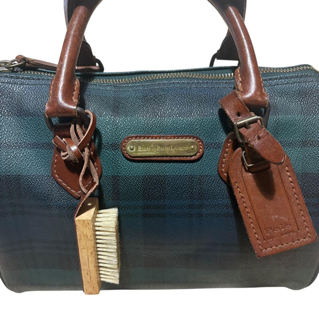 ✨️美品 ポロラルフローレン ミニボストンバッグ ブラックウォッチ PVCレザー