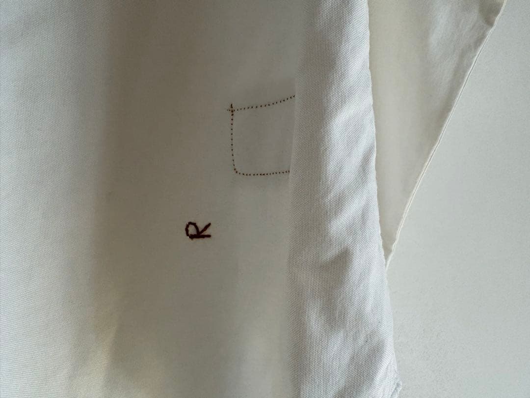 【美品】45R 薄オックスのプティローファーシャツ 丸襟 フリル 白 2