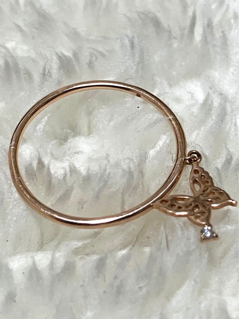 14号　k10 リング　指輪　蝶　バタフライ　ピンク　金10