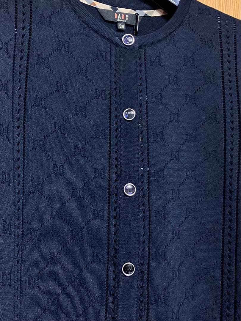 新品　ダックス　カーディガン　ニット　モノグラム柄　透かし編み　ロゴ