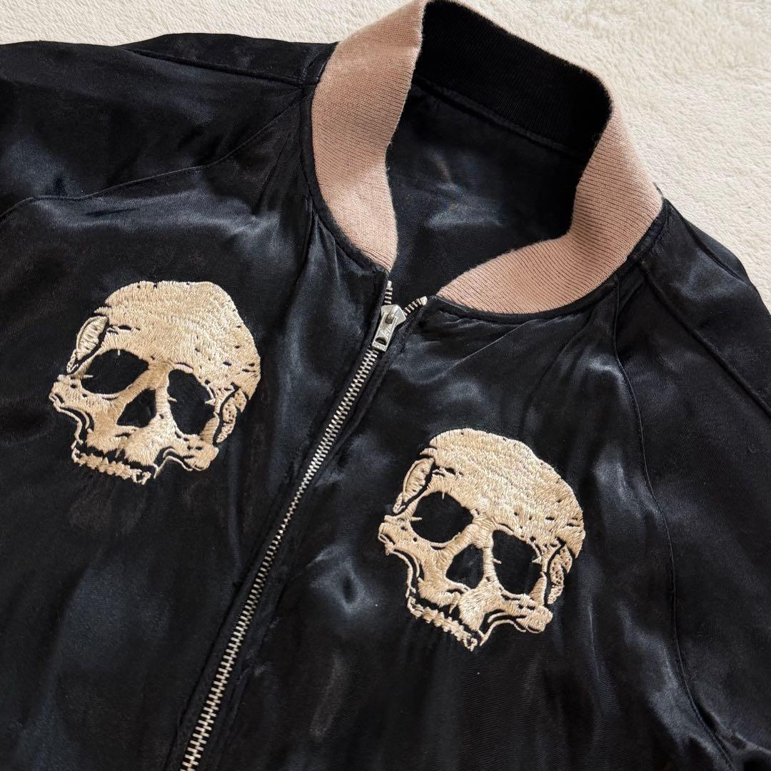 ルードギャラリー　スカジャン　スカル　刺繍　リバーシブル　レーヨン　ブラック　L