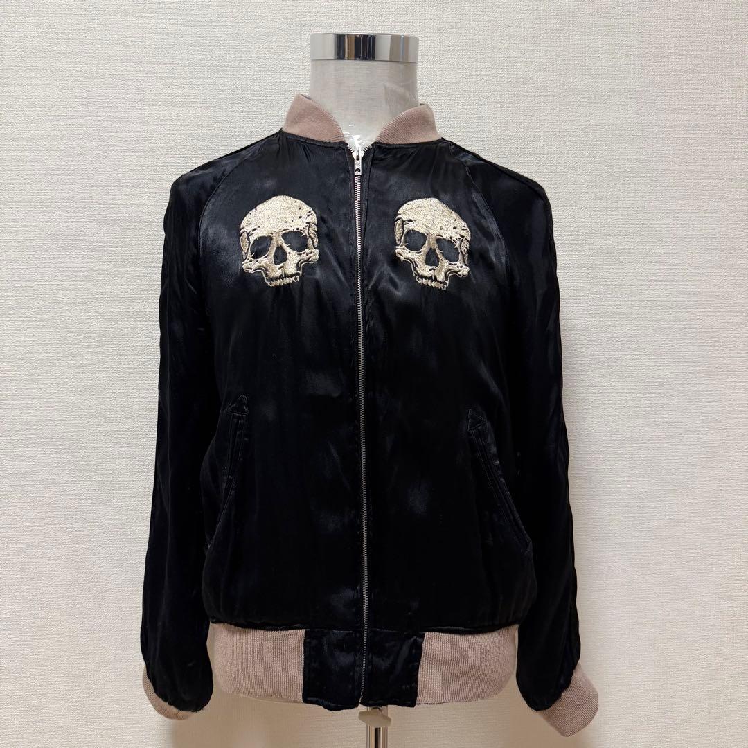 ルードギャラリー　スカジャン　スカル　刺繍　リバーシブル　レーヨン　ブラック　L