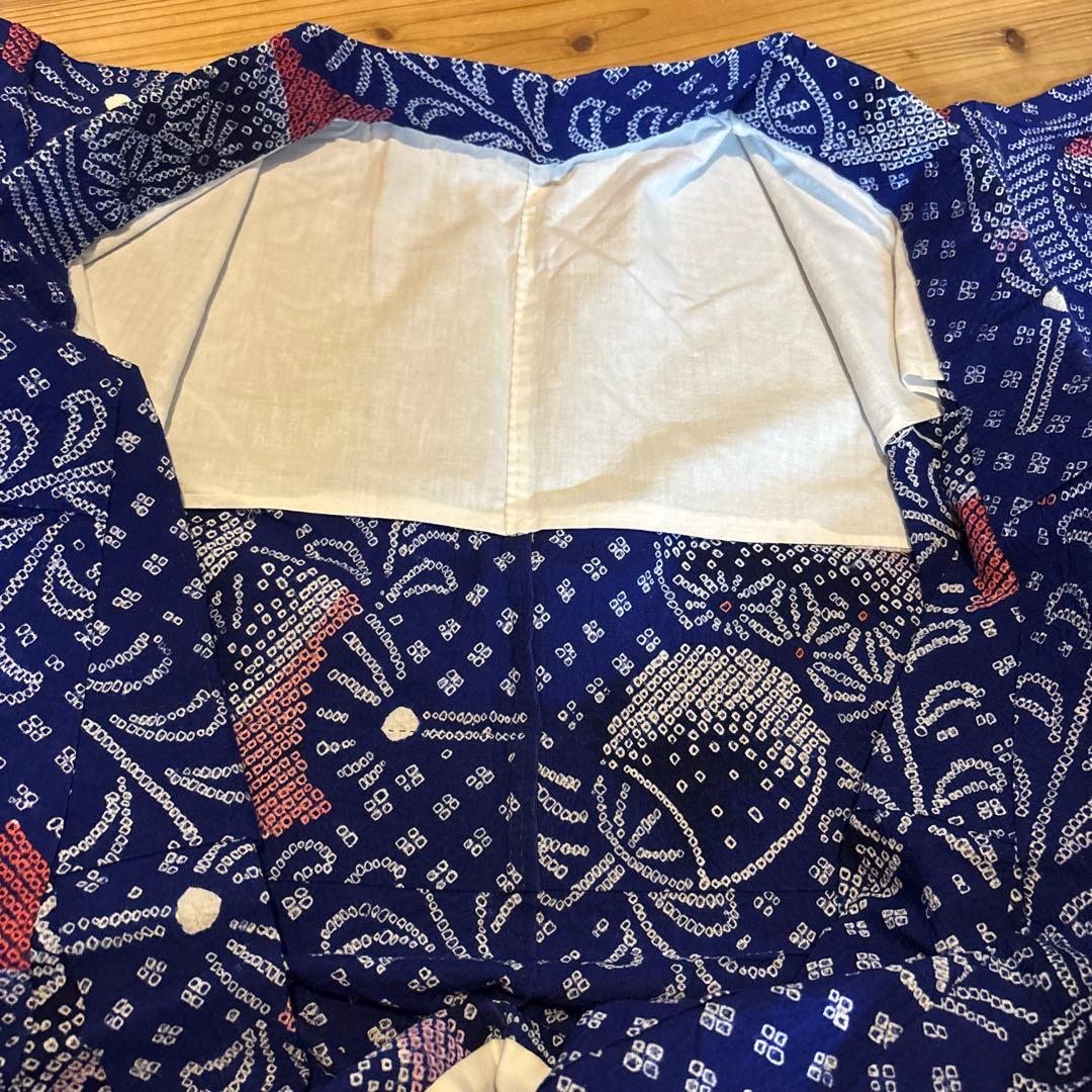 有松鳴海絞り浴衣 美品 手縫い 団扇 藍染