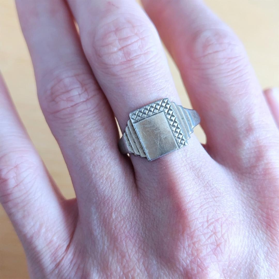 英国製 1973年 スターリングシルバー 印台リング ホールマーク 20号