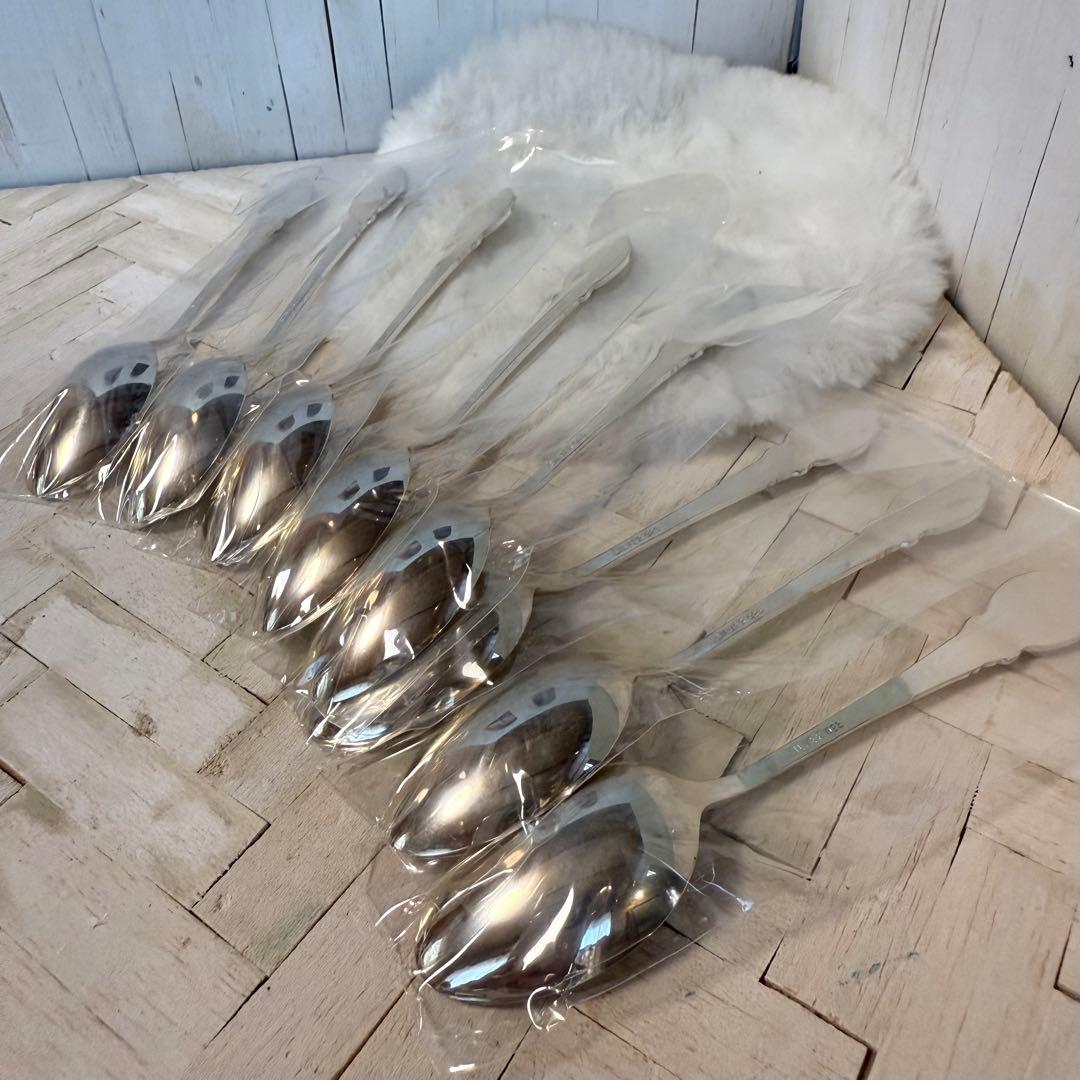 未使用♡シルバー925♡梅柄♡七宝焼スプーン♡8本セット 銀製カトラリー