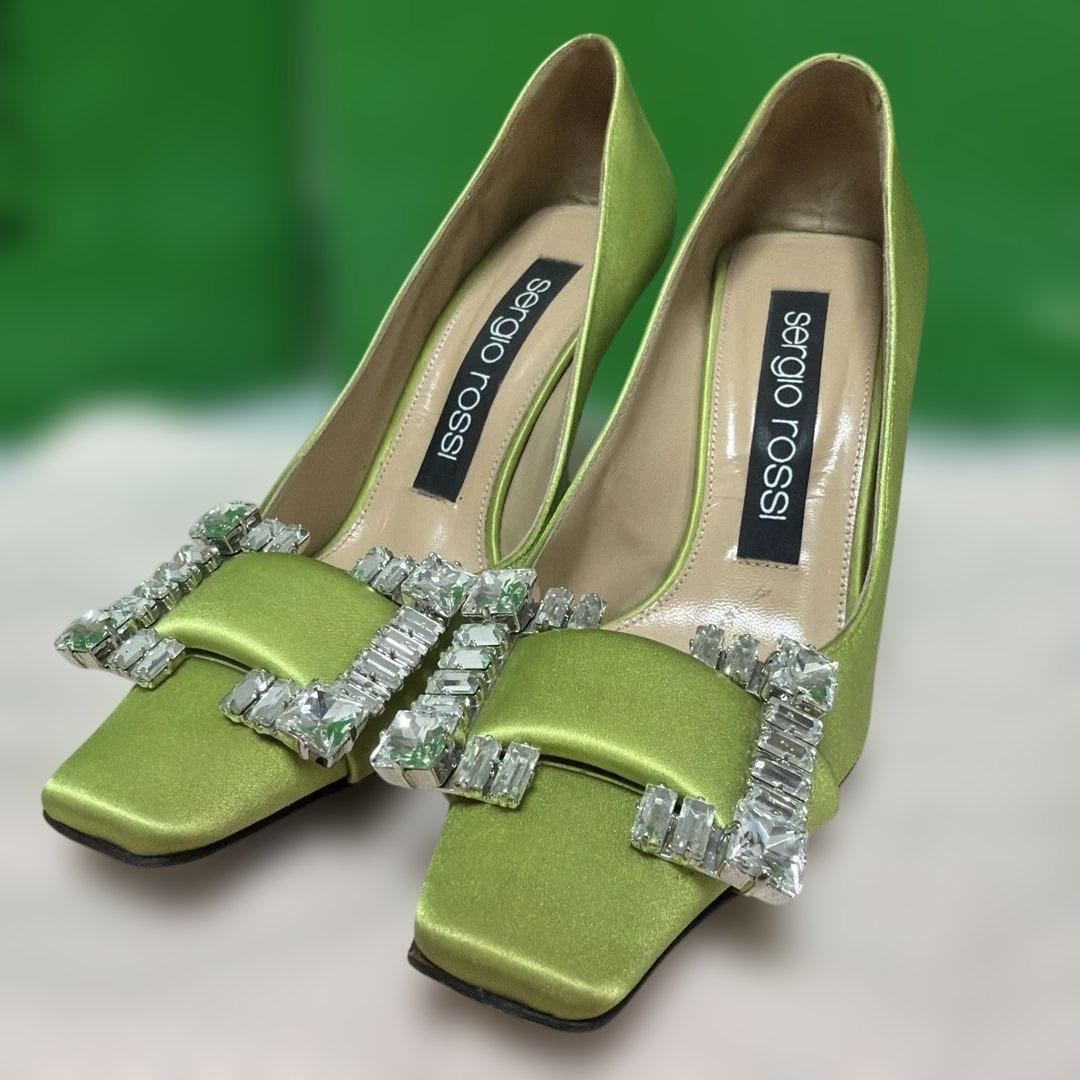 sergio rossi ライムグリーン パンプス