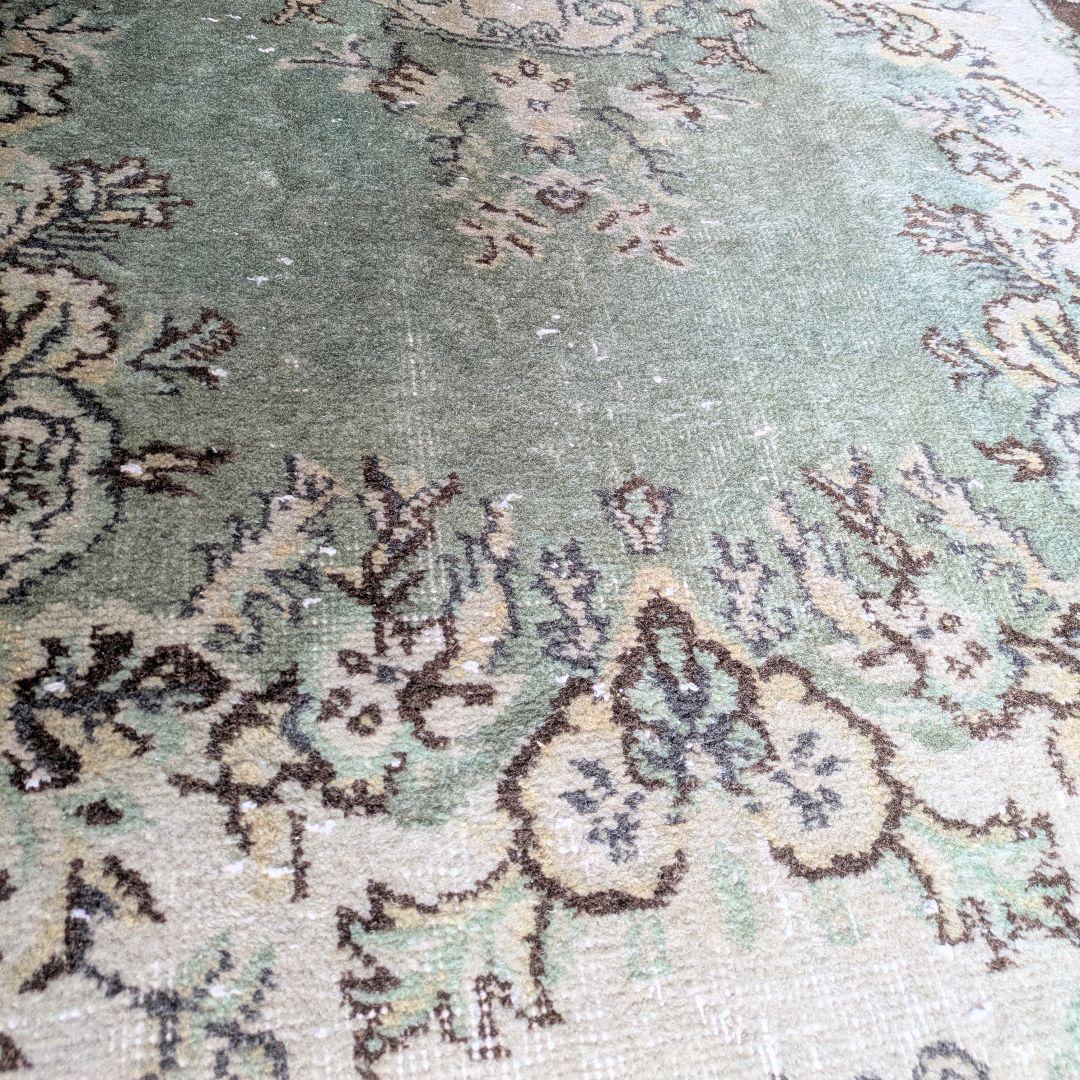 116×219 メダリオングリーン　トルコヴィンテージラグ