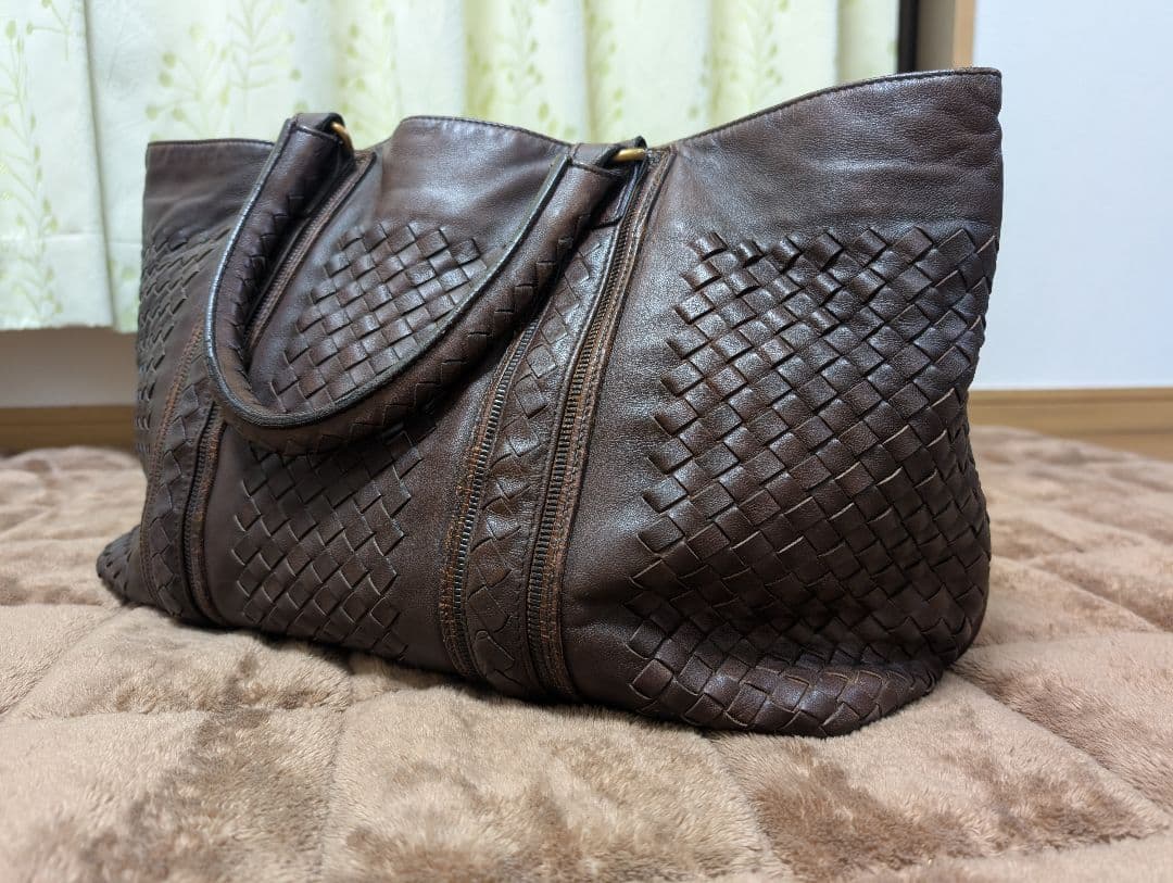 【美品】ボッテガヴェネッタ イントレチャート トートバッグ 濃茶 大容量 本革