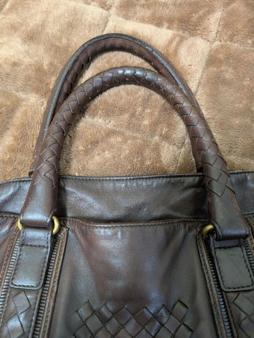 【美品】ボッテガヴェネッタ イントレチャート トートバッグ 濃茶 大容量 本革