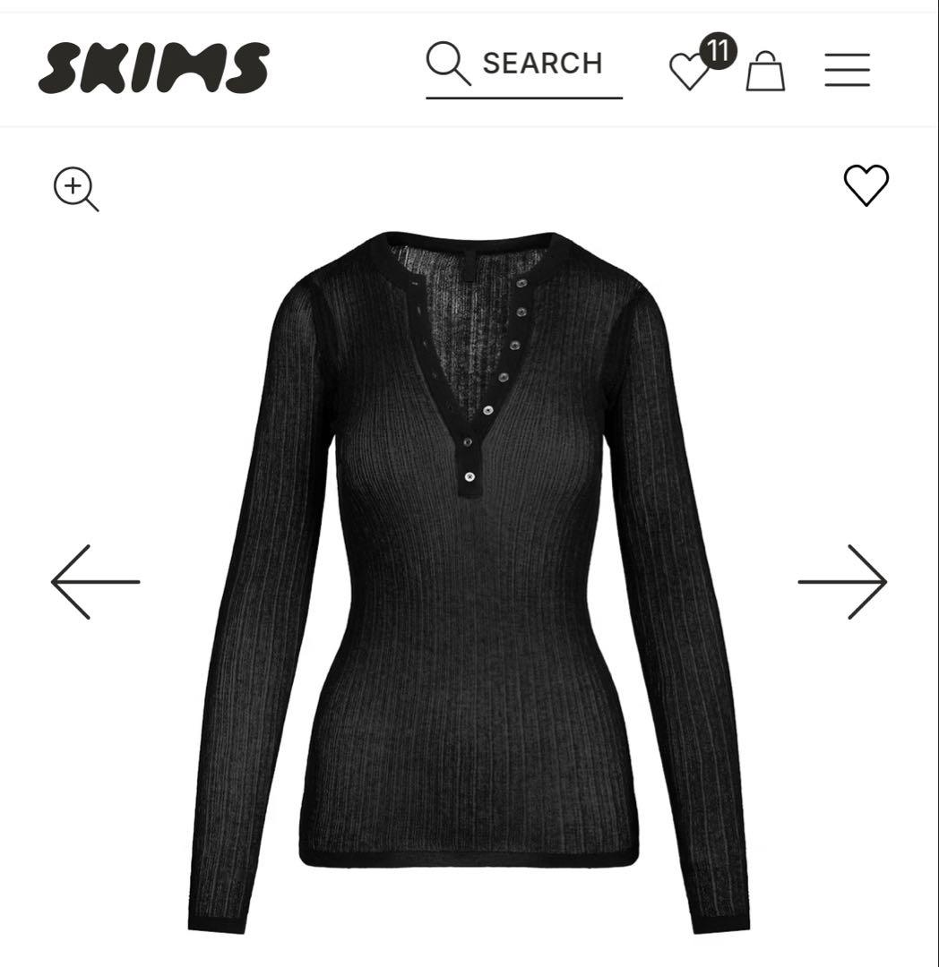 トップス SKIMS Sheer Knit Long Sleeve Henley