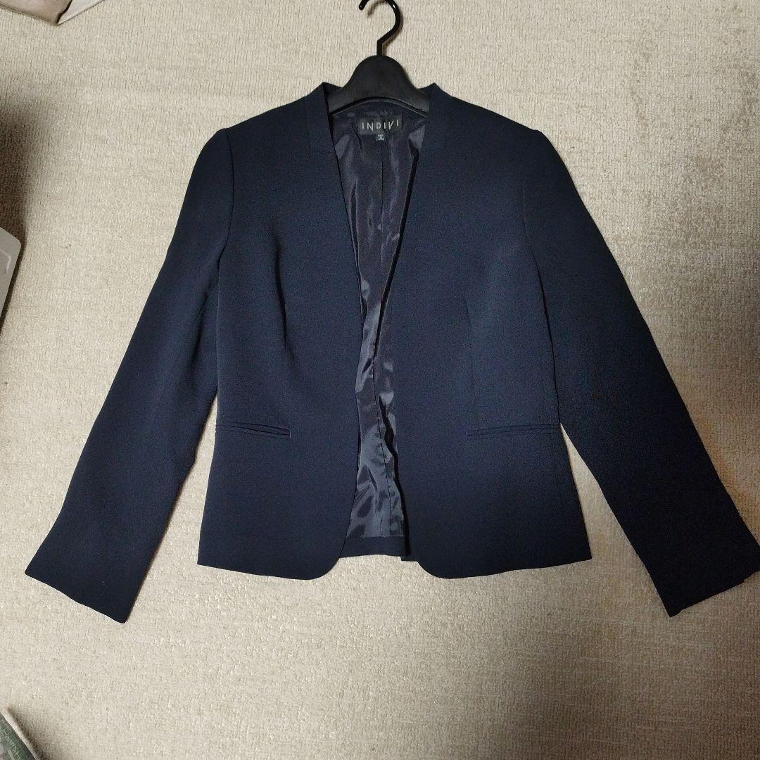 インディヴィ　ノーカラースーツ　40 Lサイズ　日本製　ネイビービジネス　入学式