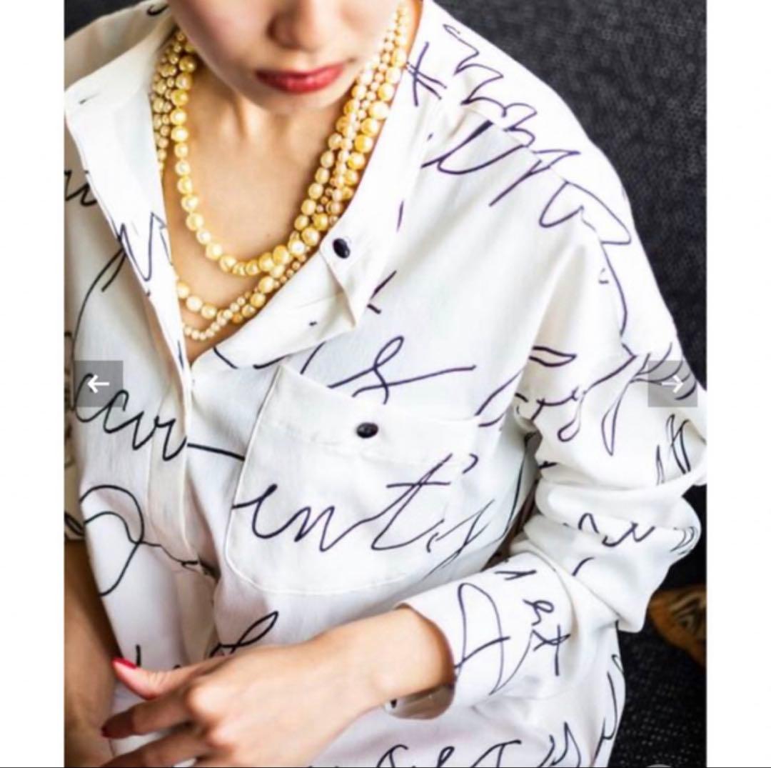 Vermeil par IENA 線描きプリント バンドカラー シャツ 長袖