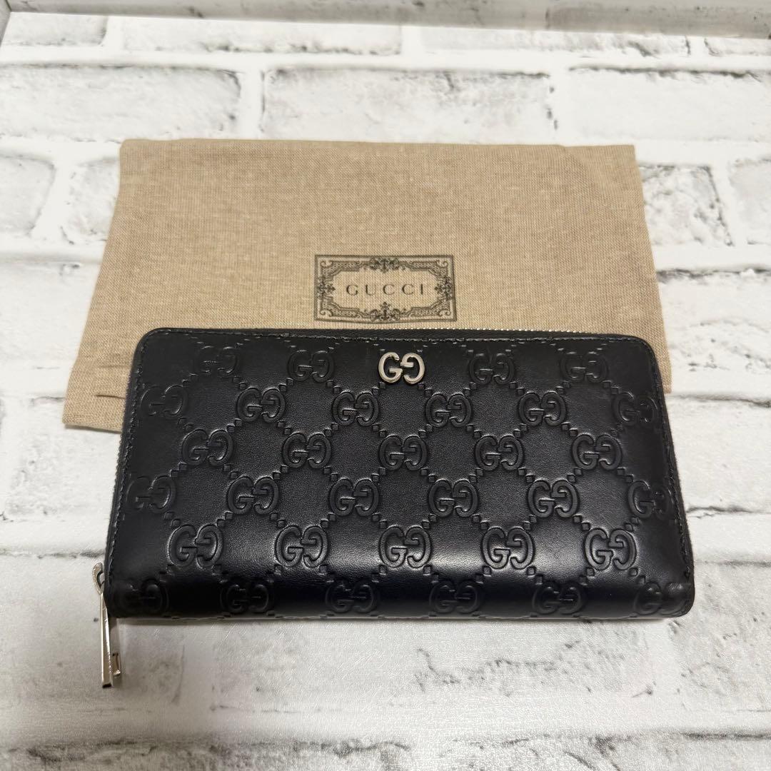 美品✨グッチ 長財布 シマ GG ドリアン インターロッキング レザー ネイビー