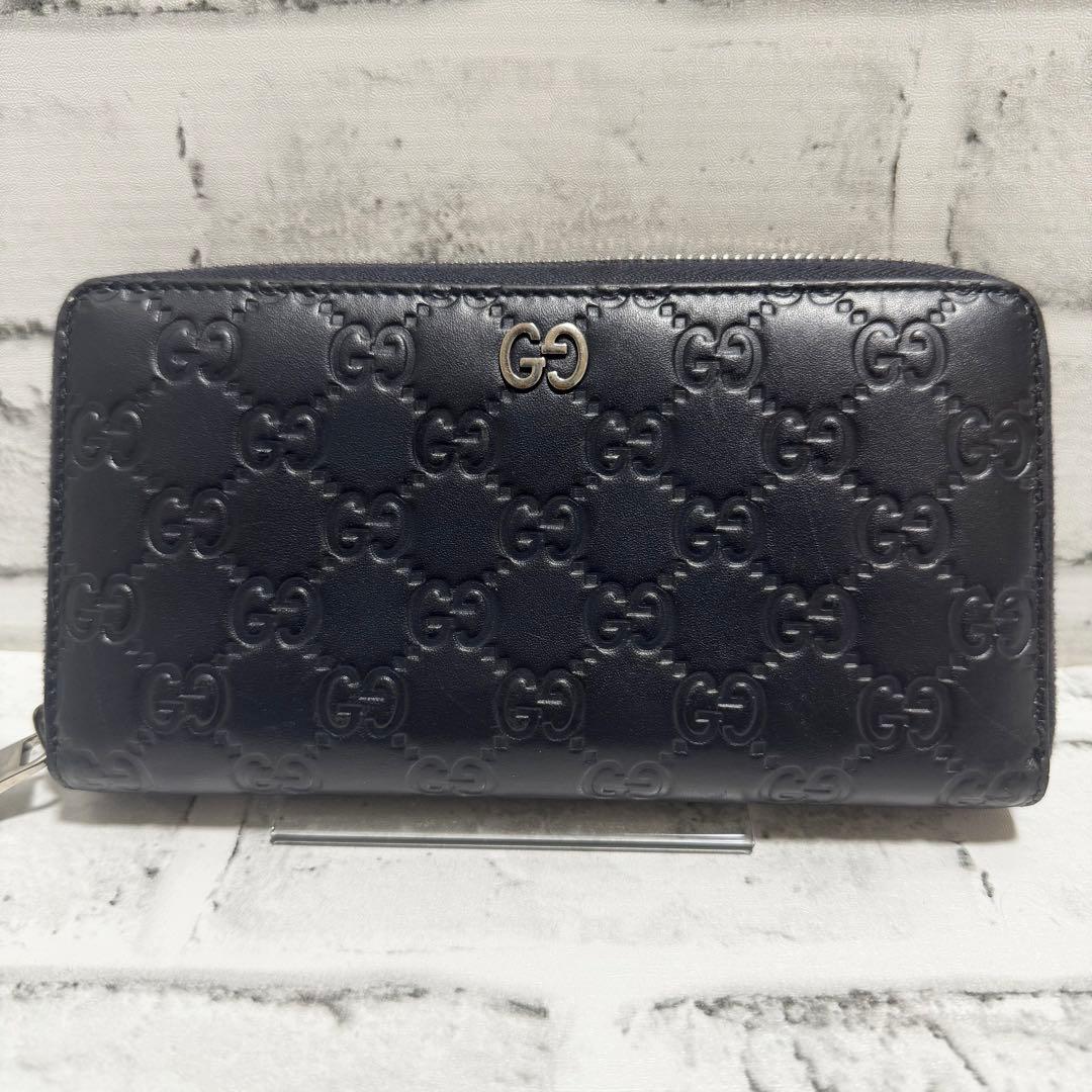 美品✨グッチ 長財布 シマ GG ドリアン インターロッキング レザー ネイビー