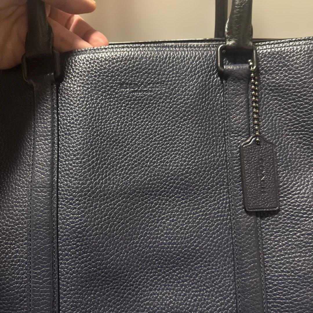 COACH ネイビー 黒レザー トートバック　A4ネイビー レザー トートバッグ