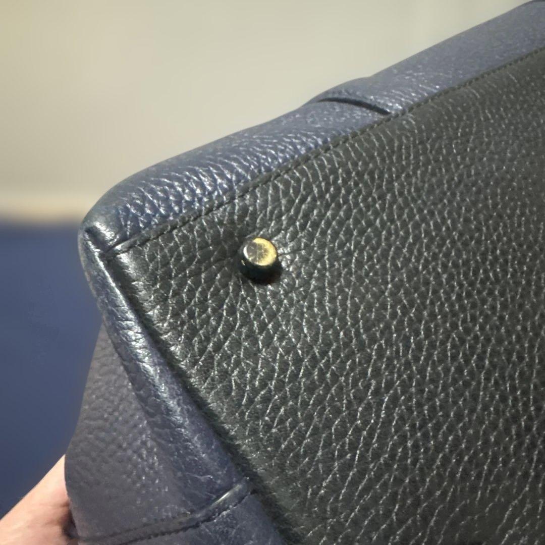 COACH ネイビー 黒レザー トートバック　A4ネイビー レザー トートバッグ