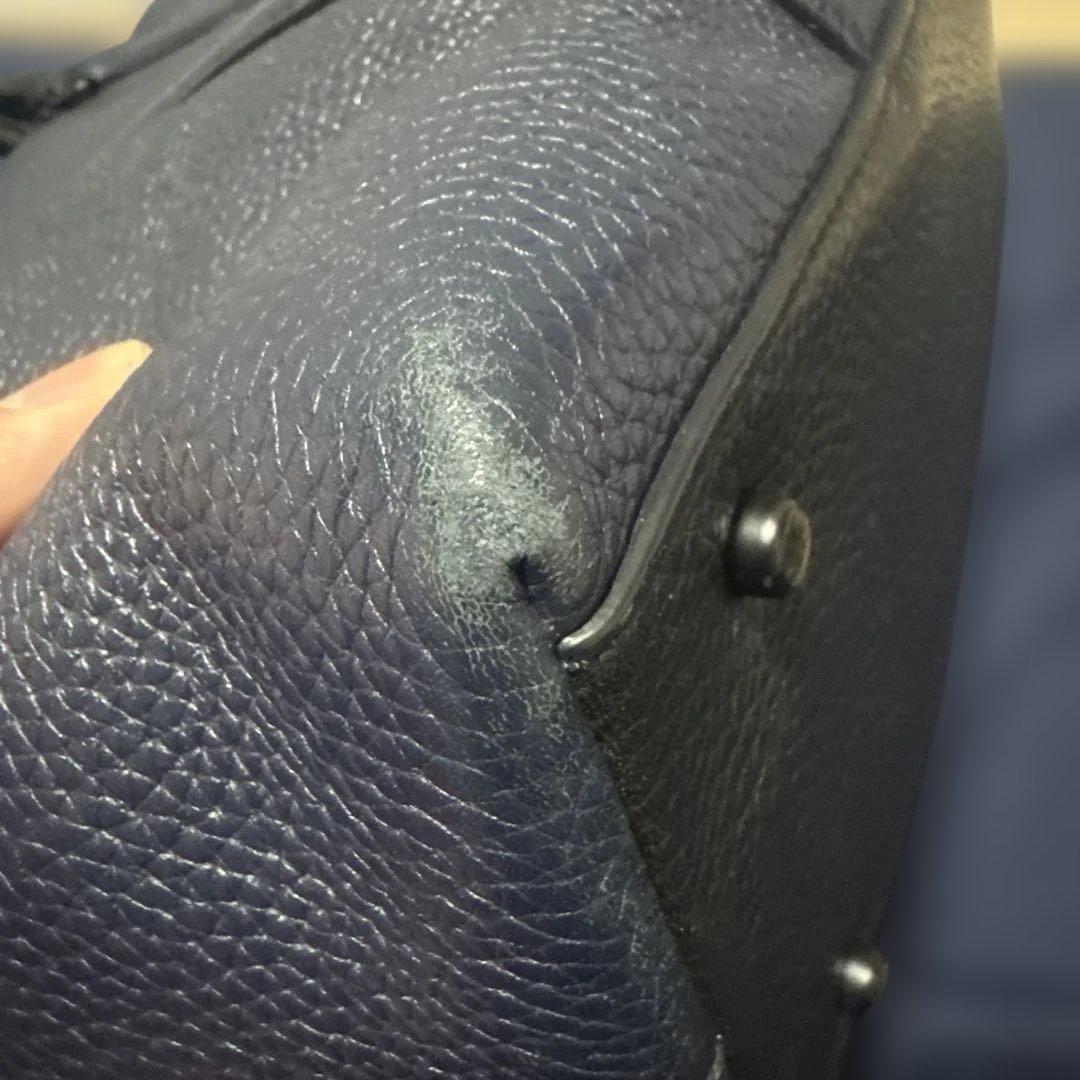 COACH ネイビー 黒レザー トートバック　A4ネイビー レザー トートバッグ