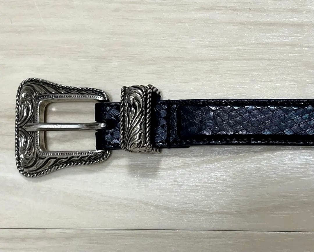希少パイソンレザー 14SS サンローランパリ ウェスタンレザーベルト 80