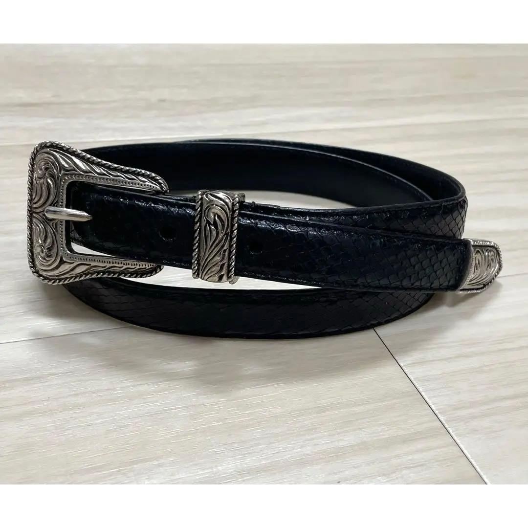 希少パイソンレザー 14SS サンローランパリ ウェスタンレザーベルト 80