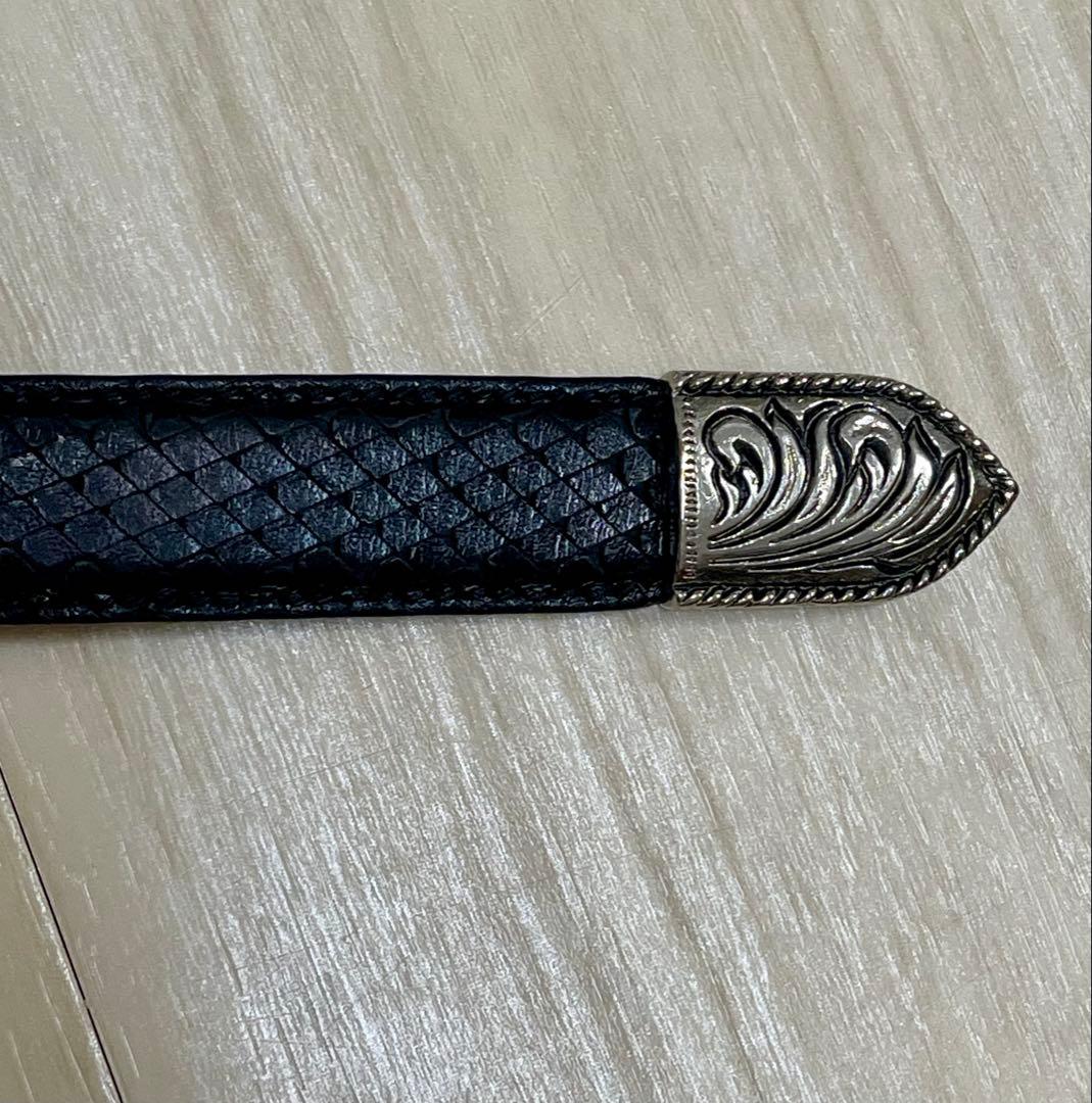 希少パイソンレザー 14SS サンローランパリ ウェスタンレザーベルト 80