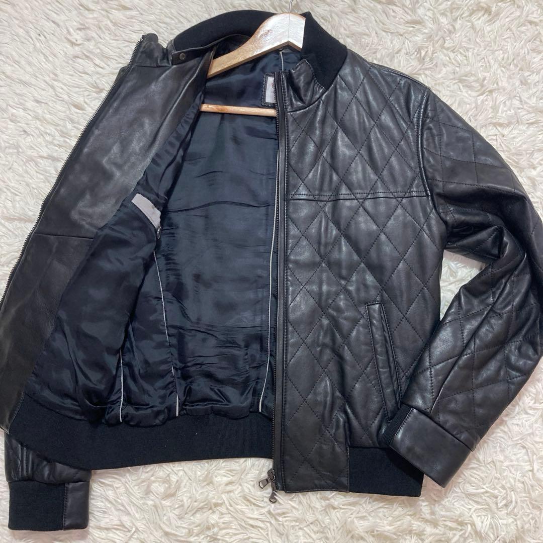 極美品　EMMETI ライダースジャケット　シングル　羊革　キルティング　46