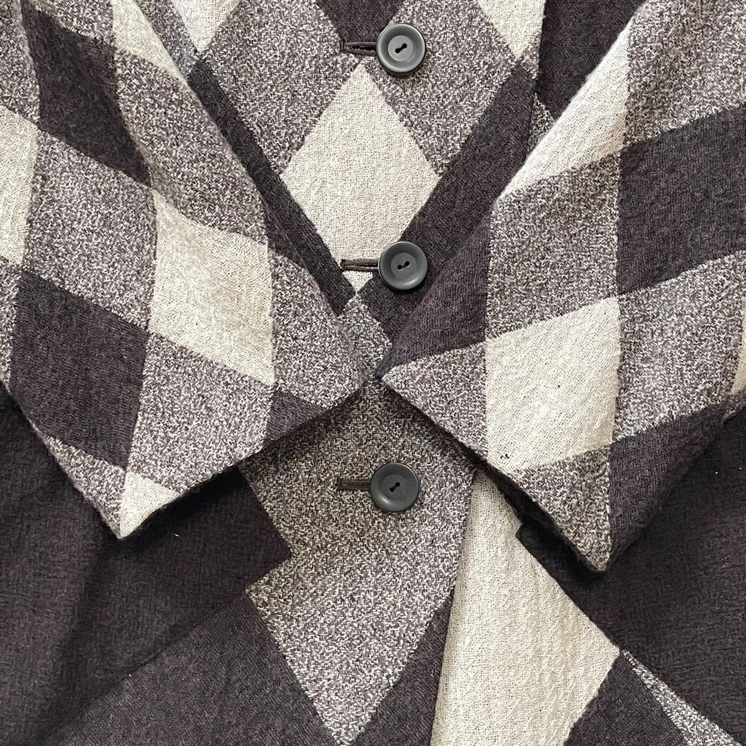 慈雨 ジウ センソユニコ コート チェック 総柄 変形 ウール サイズ40 L