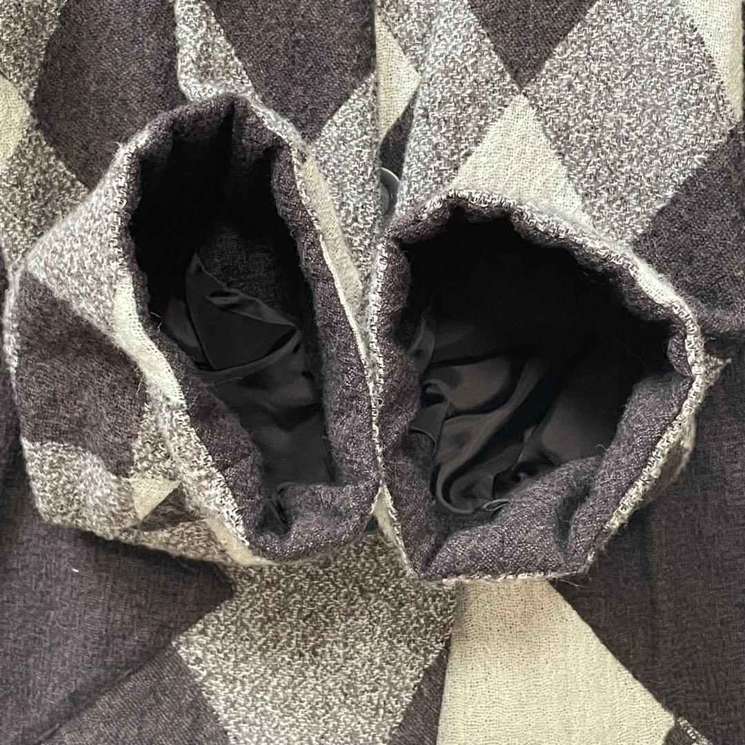 慈雨 ジウ センソユニコ コート チェック 総柄 変形 ウール サイズ40 L