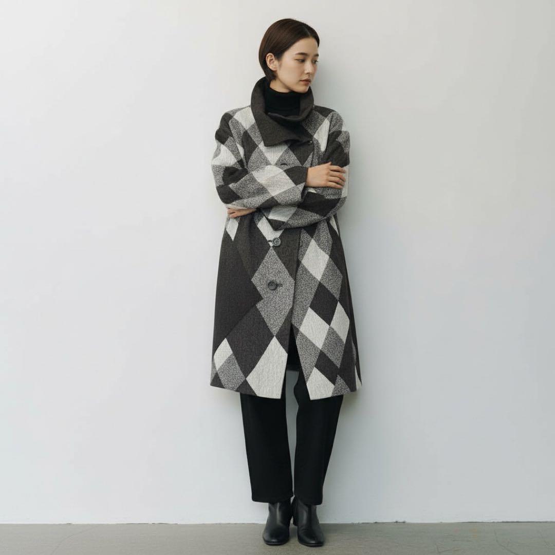 慈雨 ジウ センソユニコ コート チェック 総柄 変形 ウール サイズ40 L