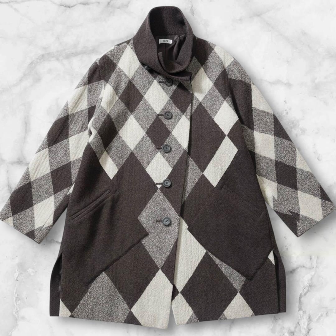 慈雨 ジウ センソユニコ コート チェック 総柄 変形 ウール サイズ40 L