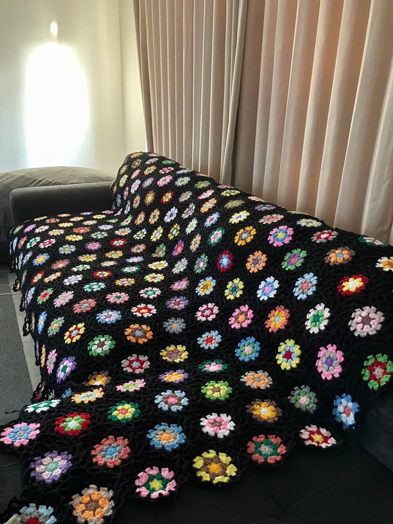 ヤザミ　手編み　ベッドカバー　ソファーカバー　マルチカバー　かぎ針編み