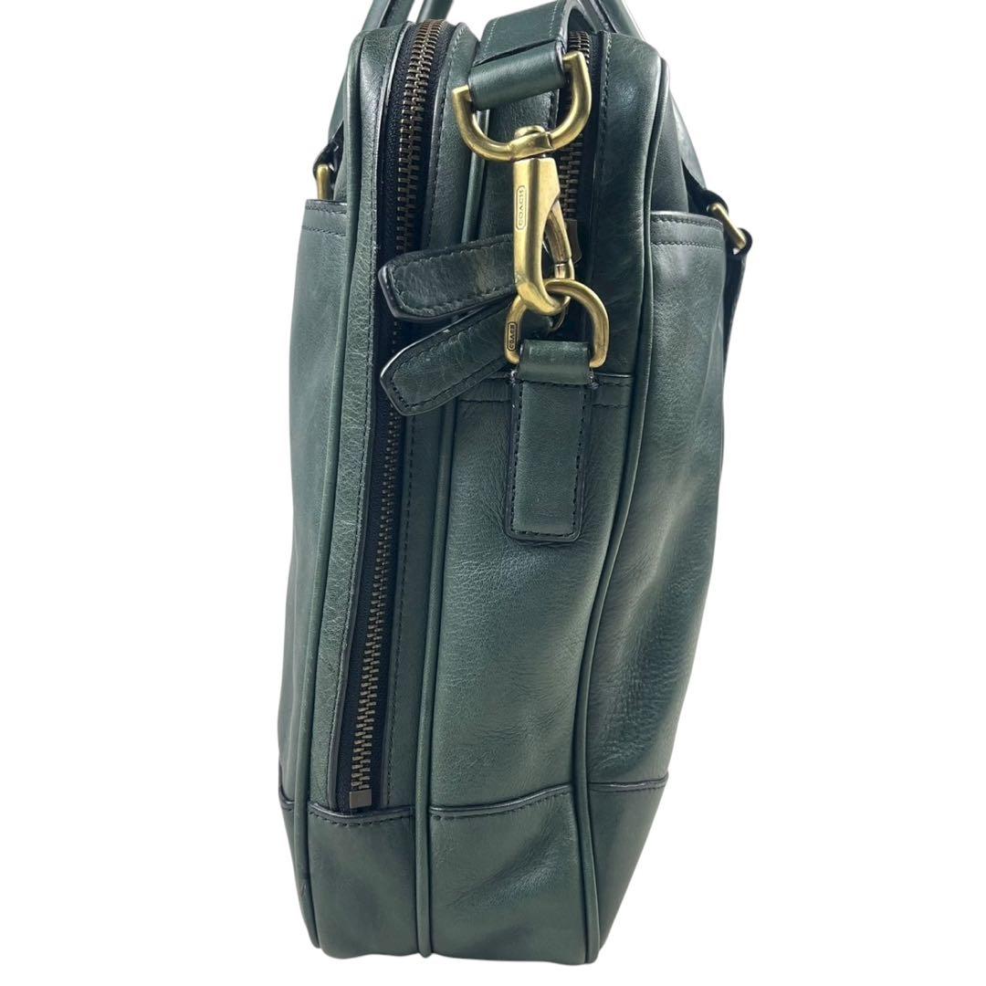 希少カラー コーチ ビジネスバッグ 2way A4収納可 レザー グリーン