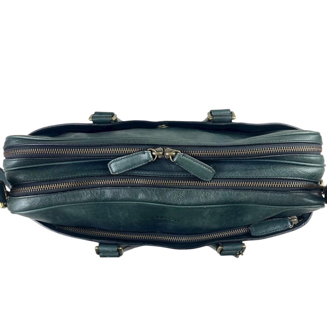 希少カラー コーチ ビジネスバッグ 2way A4収納可 レザー グリーン