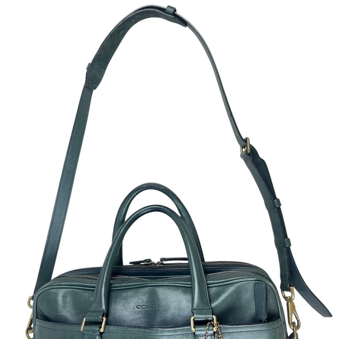 希少カラー コーチ ビジネスバッグ 2way A4収納可 レザー グリーン