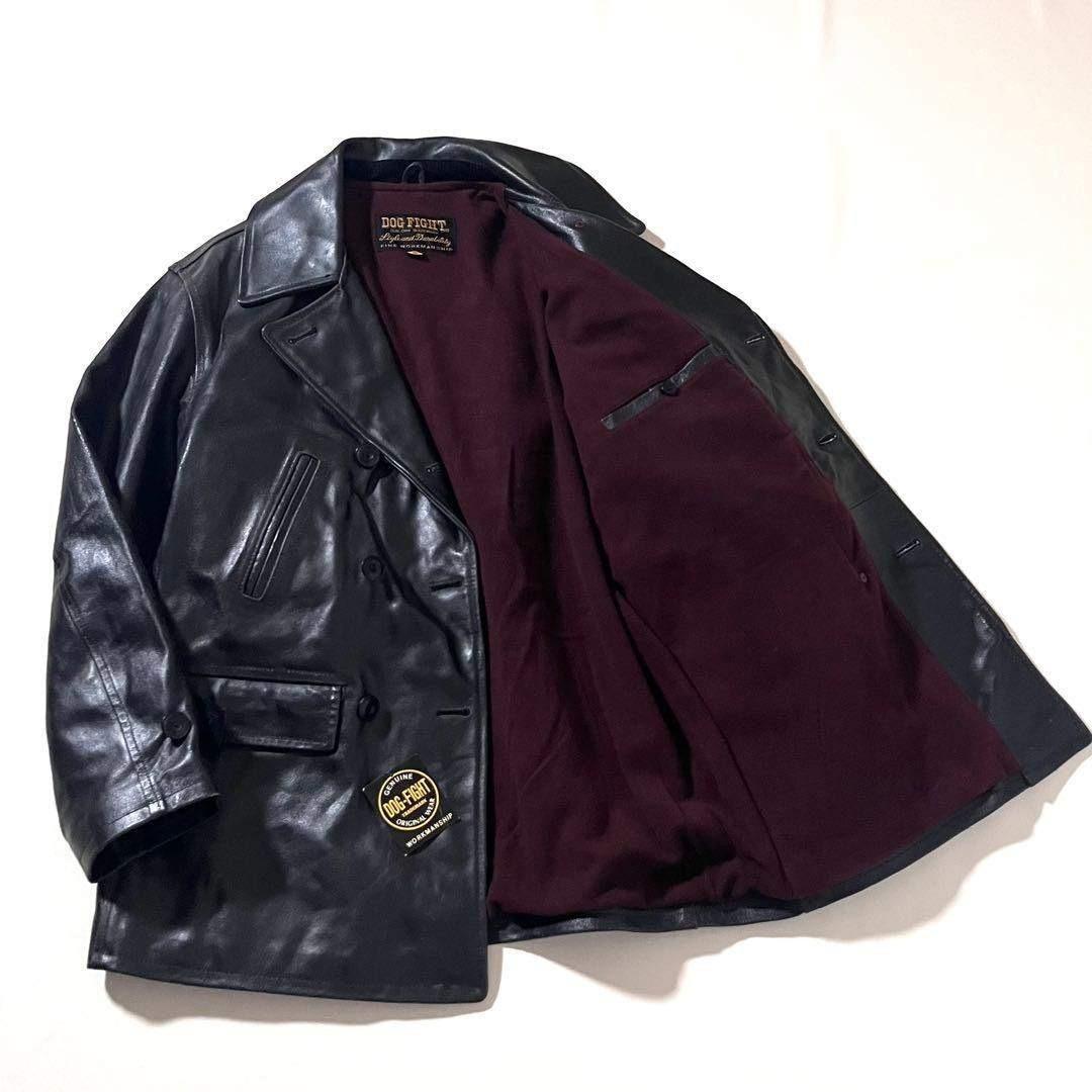 【良品】DOG FIGHT/ドッグファイト　レザー Pコート　本革　ジャケット