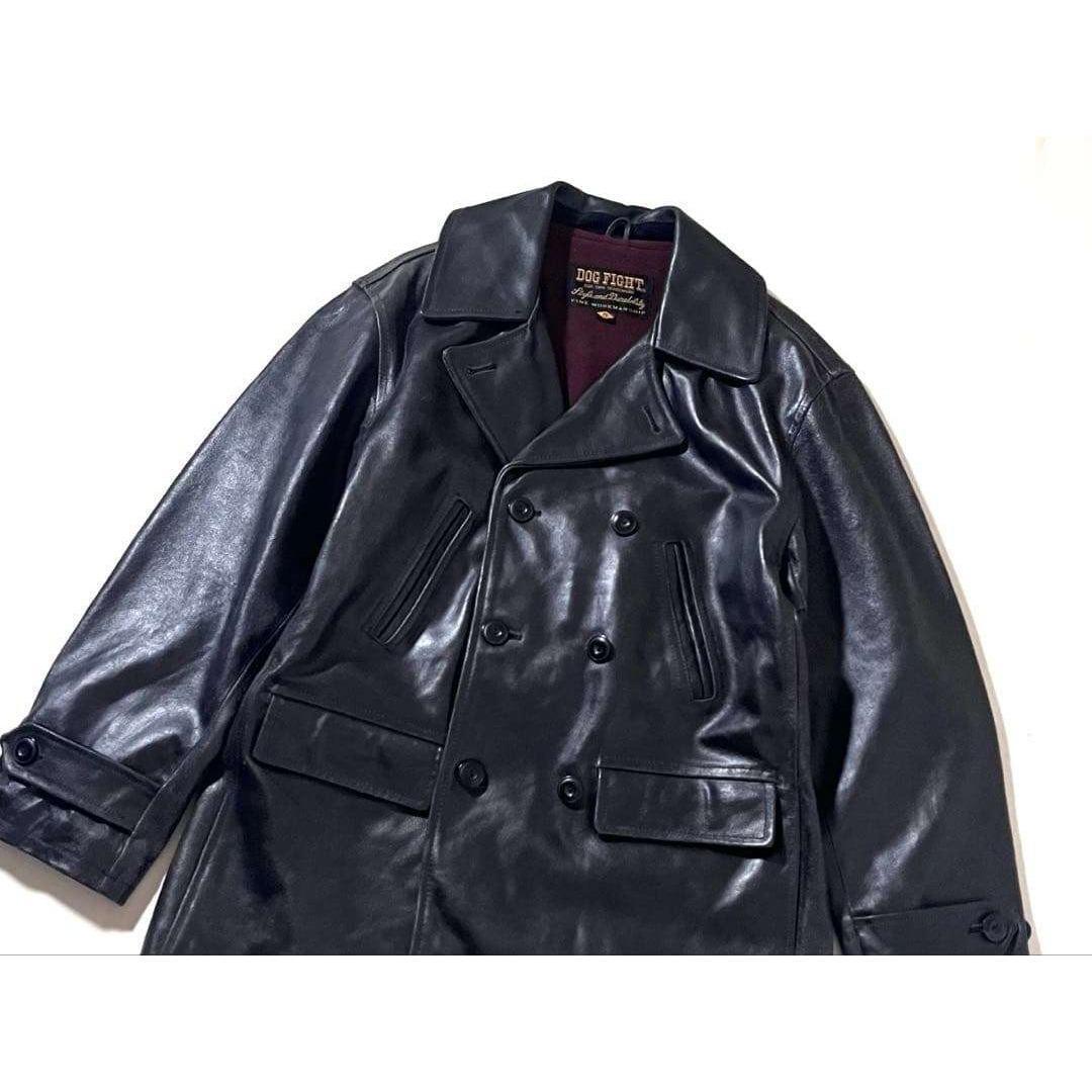 【良品】DOG FIGHT/ドッグファイト　レザー Pコート　本革　ジャケット