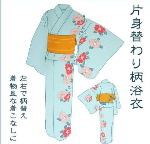 【新品未使用】浴衣　単衣　片身替わり　絵羽風　洗える着物　ＴＬ　裄69