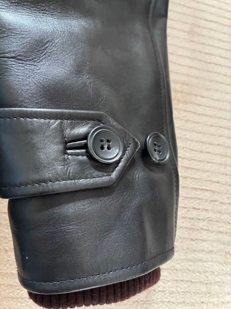 【！週末限定価格！】VICTIM ブラック レザーダブルカーコート