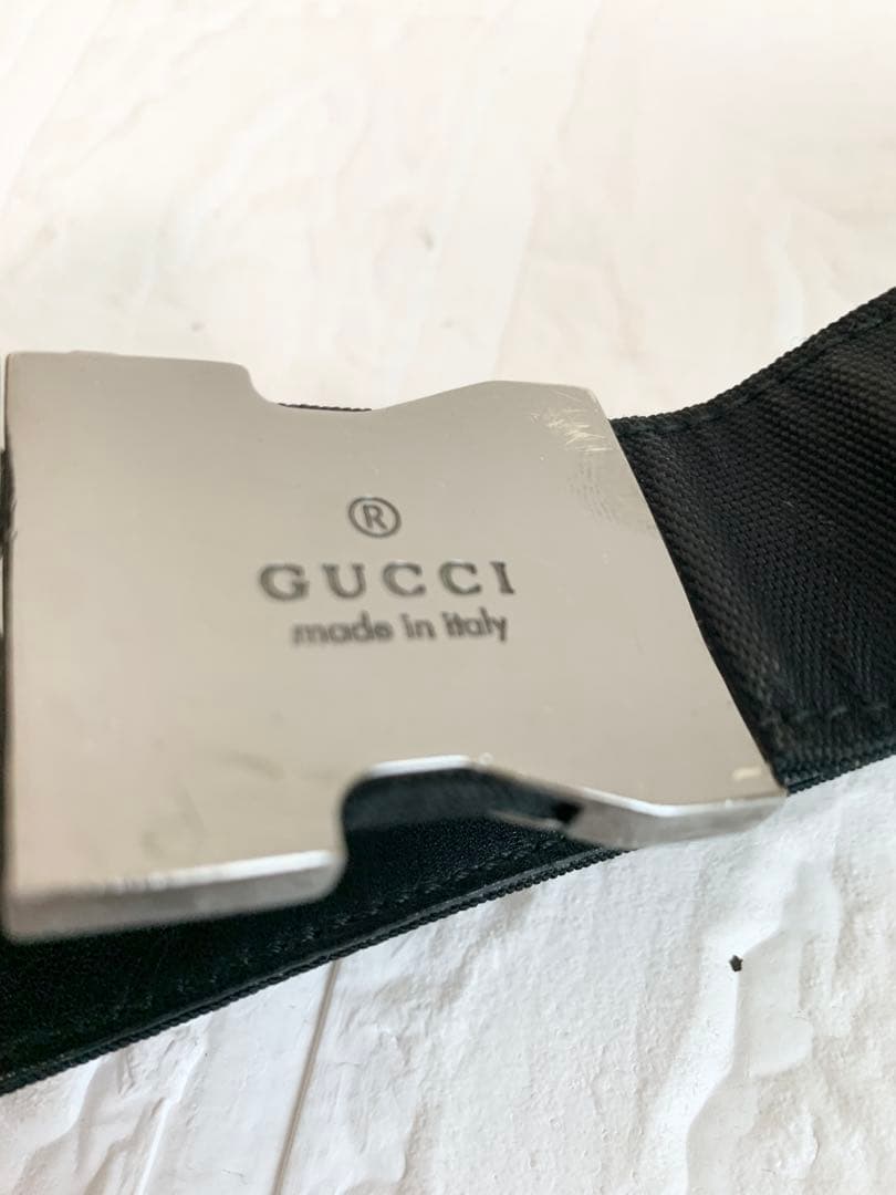 GUCCI グッチ ベルト フリーサイズ ナイロン×レザー ロゴバックル