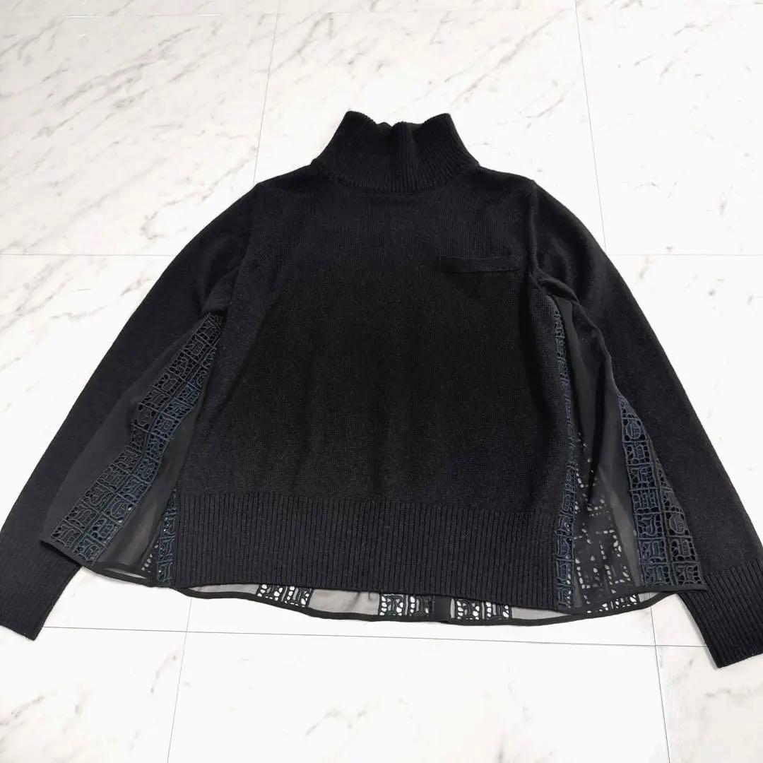 【美品】sacai バックプリーツ ドッキング ニット タートルネック サカイ