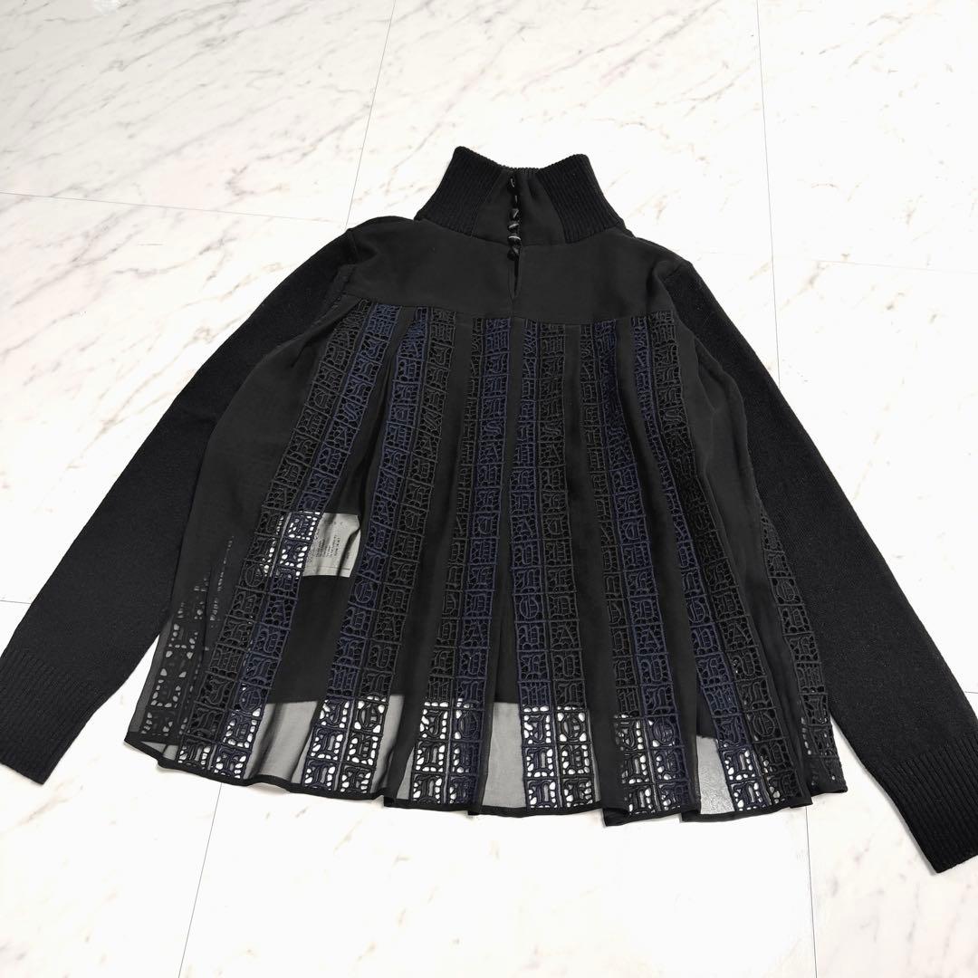 【美品】sacai バックプリーツ ドッキング ニット タートルネック サカイ