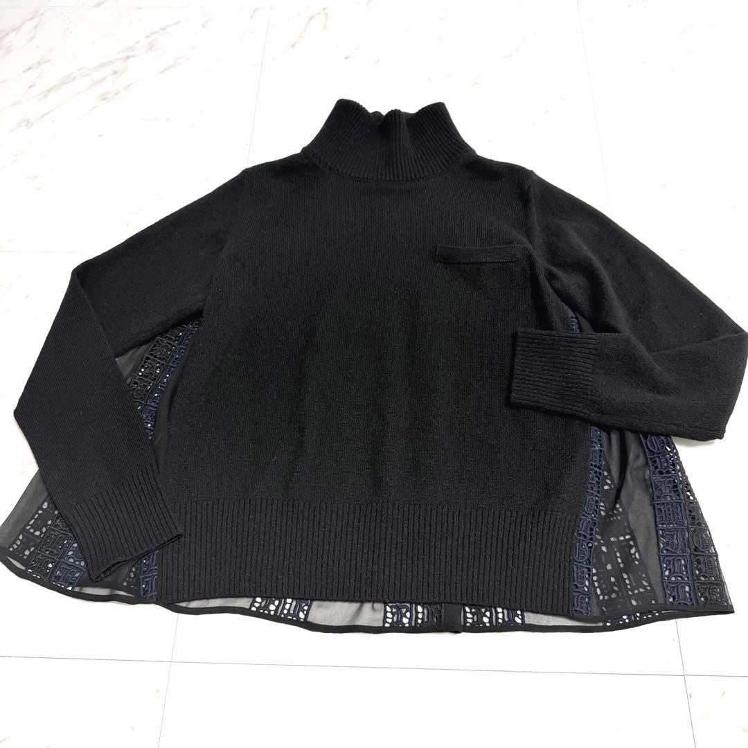 【美品】sacai バックプリーツ ドッキング ニット タートルネック サカイ
