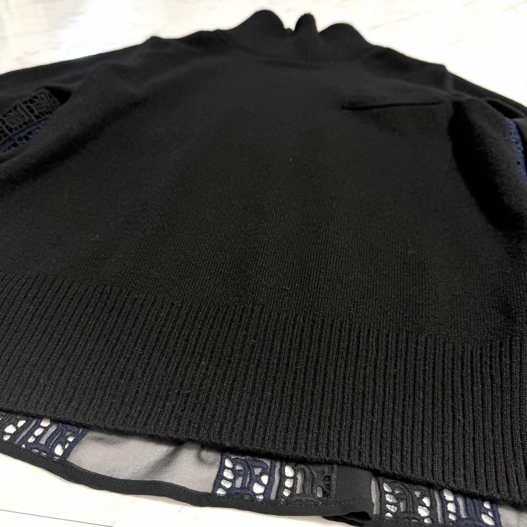 【美品】sacai バックプリーツ ドッキング ニット タートルネック サカイ
