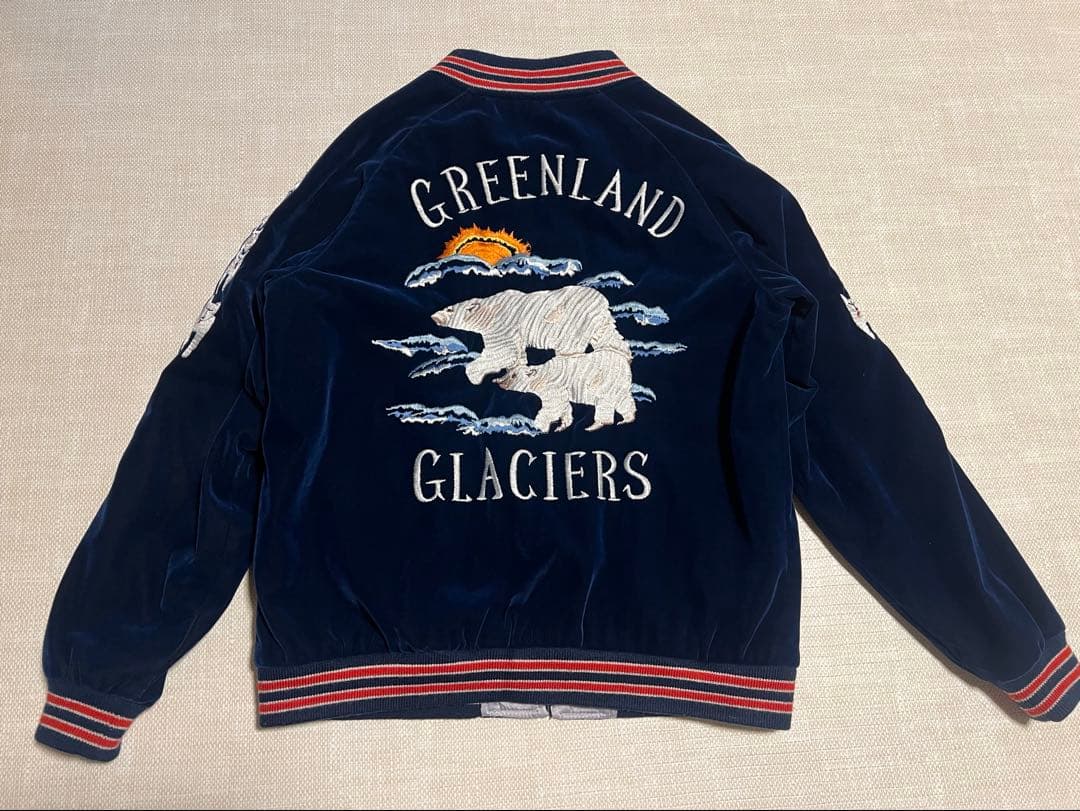 HOUSTON ヒューストン　別珍　白熊　スカジャン　ベロア　ネイビー