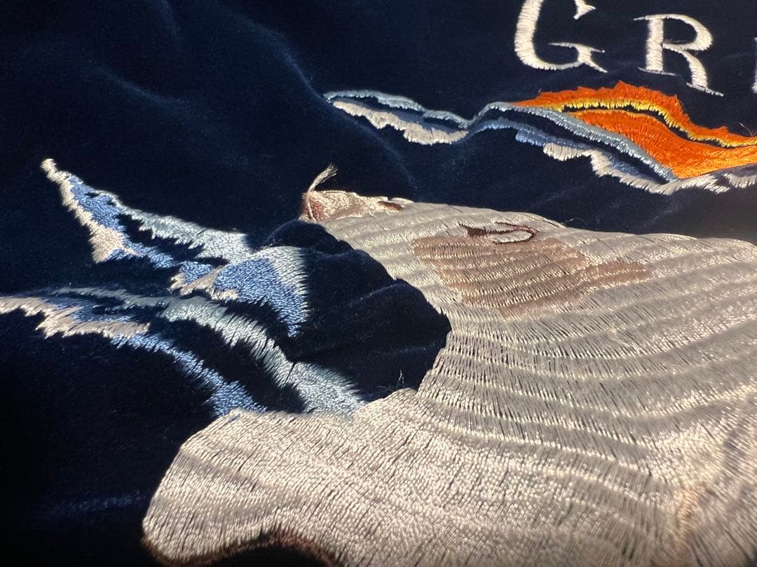 HOUSTON ヒューストン　別珍　白熊　スカジャン　ベロア　ネイビー