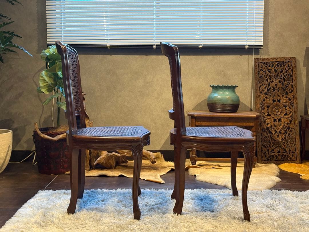 フレンチアンティーク　猫脚　クラシック　ラタンシートチェア　ヴィンテージ　NZ