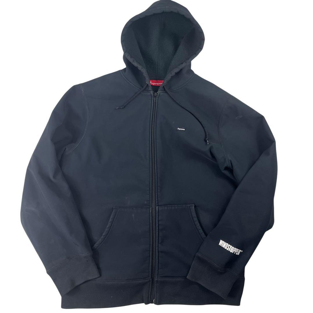 Supreme WINDSTOPPER ジップアップフーディ 黒 コラボ ロゴ