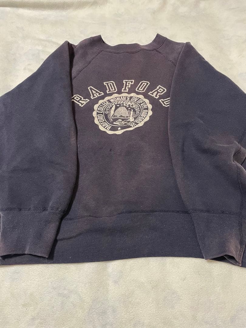 ナス紺　ビンテージスウェット　フェード　ラグラン