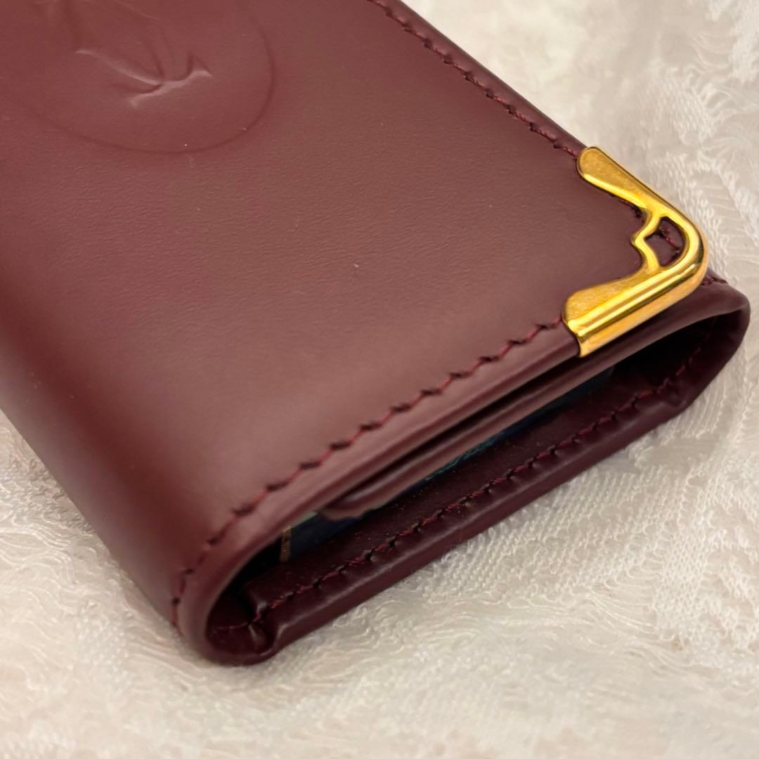 未使用級 カルティエ マストライン キーケース ボルドー 本革ゴールド金具高級感